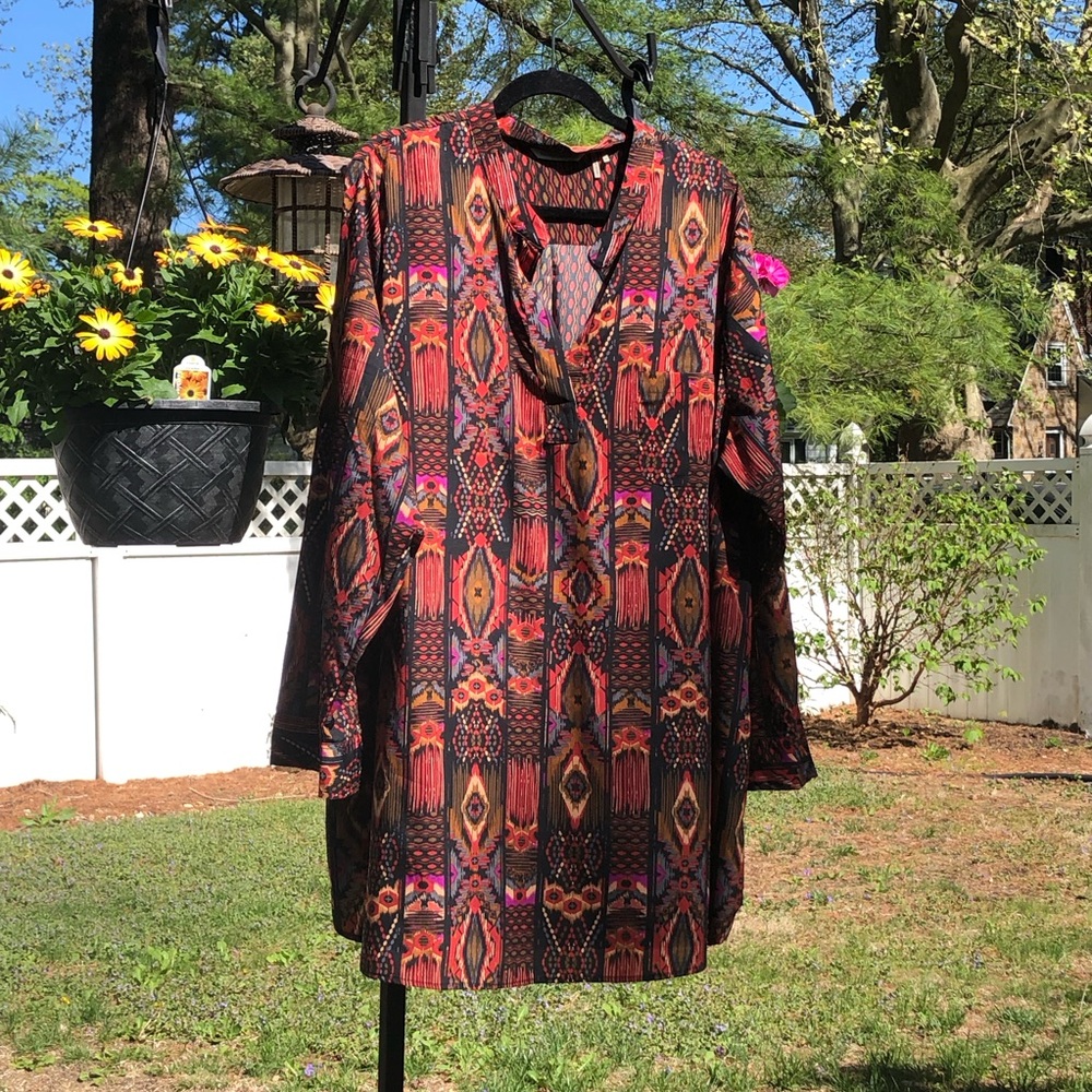 Southwest Print Tunic with Mandarin Collar